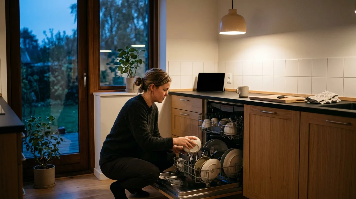 Opvaskemaskinen fyldes om aftenen i dansk køkken